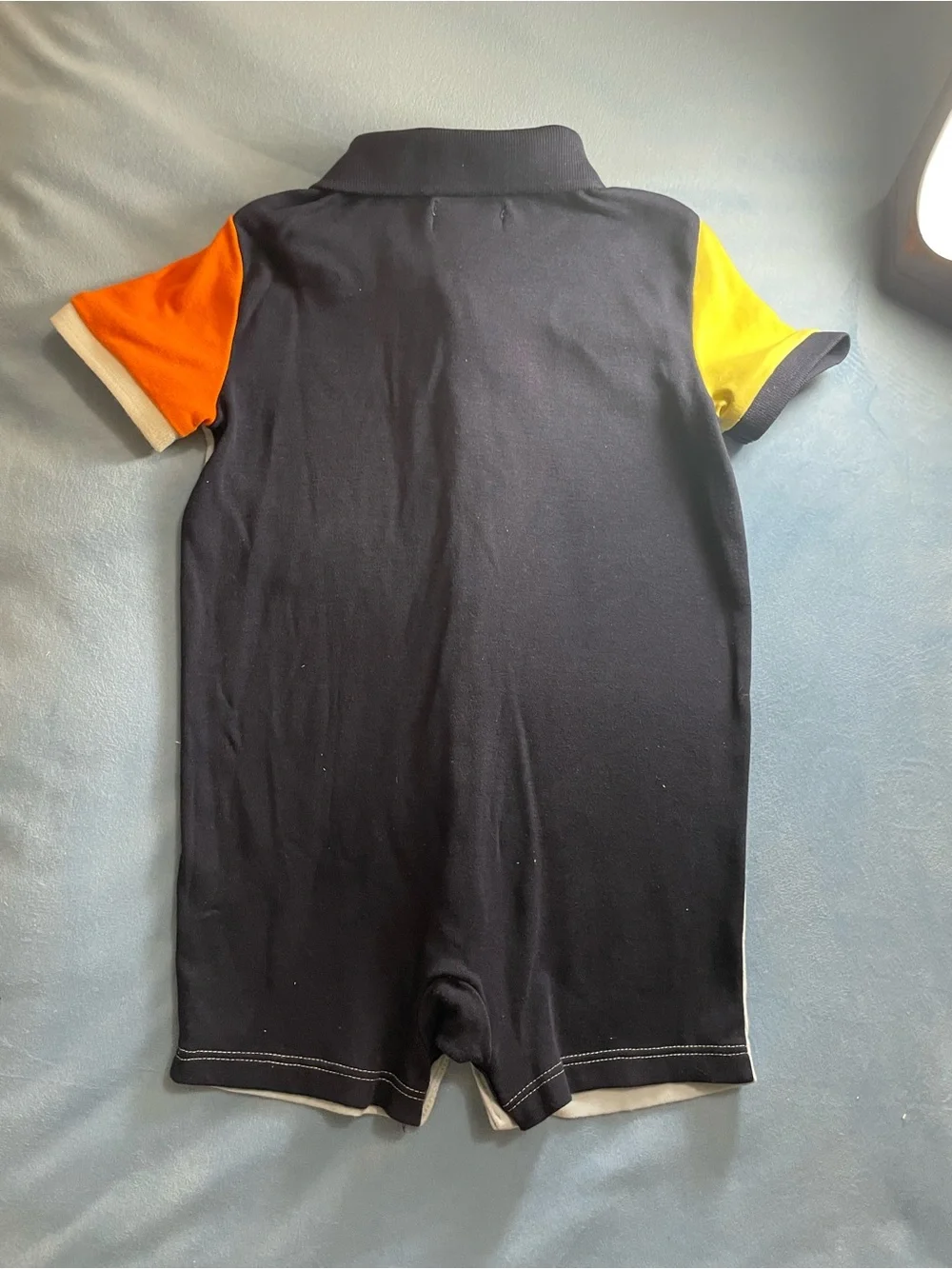 Ralph Lauren Gray Polo Romper with Yellow & Orange Sleeves